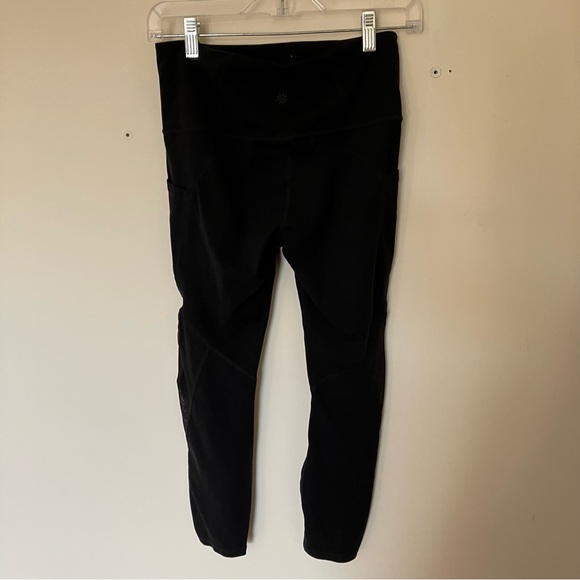 Athleta Black Capri Leggings with Polka Dot Mesh Accent on Calf size Small - Picture 5 of 8